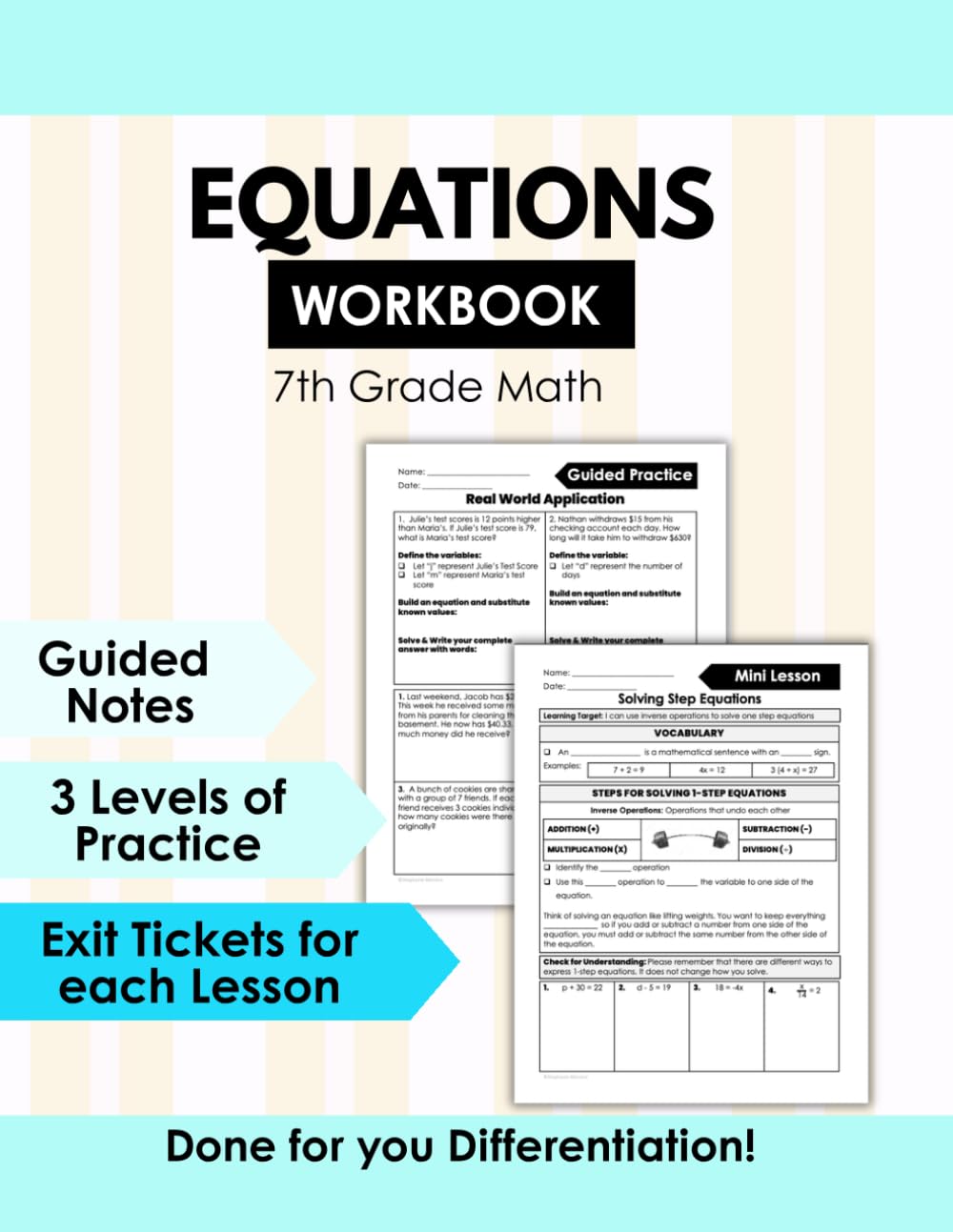 7th Grade Math Equations Workbook: Solving 1-Step, 2-Step & Multi-Step Equations, Variables on Both Sides, Word Problems | Guided Notes, Differentiated Practice & Exit Tickets (7th Grade Math Club)