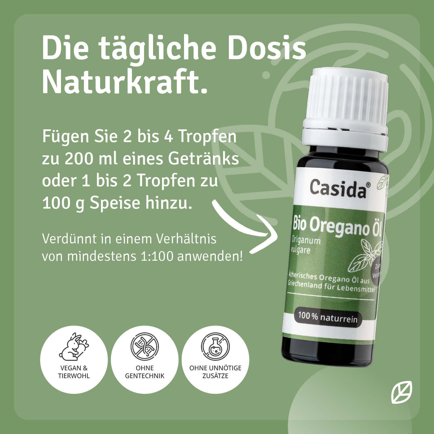 Casida Bio Oregano Öl - Naturreines ätherisches Oregano-Öl in Bio-Qualität - Lebensmittelqualität – Oreganoöl zur Einnahme