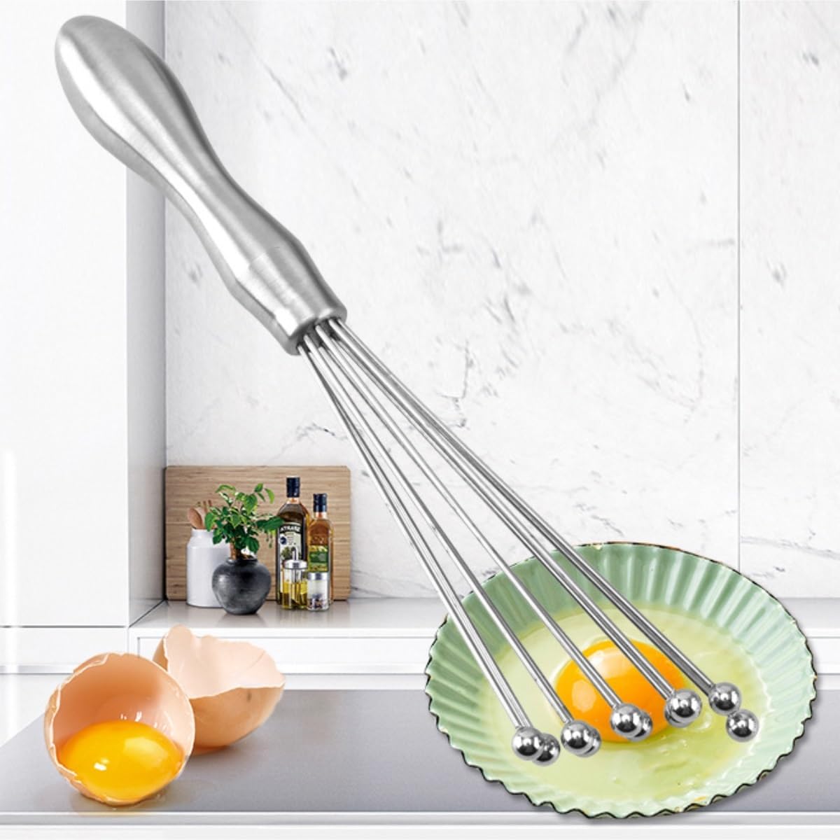 Varillas Cocina Espumador De Leche Batidor De Bolas De Acero Inoxidable, Mezclador Manual, Herramientas De Cocina For Hornear, Salsa, Crema, Huevos Batidora De Leche(12inch)