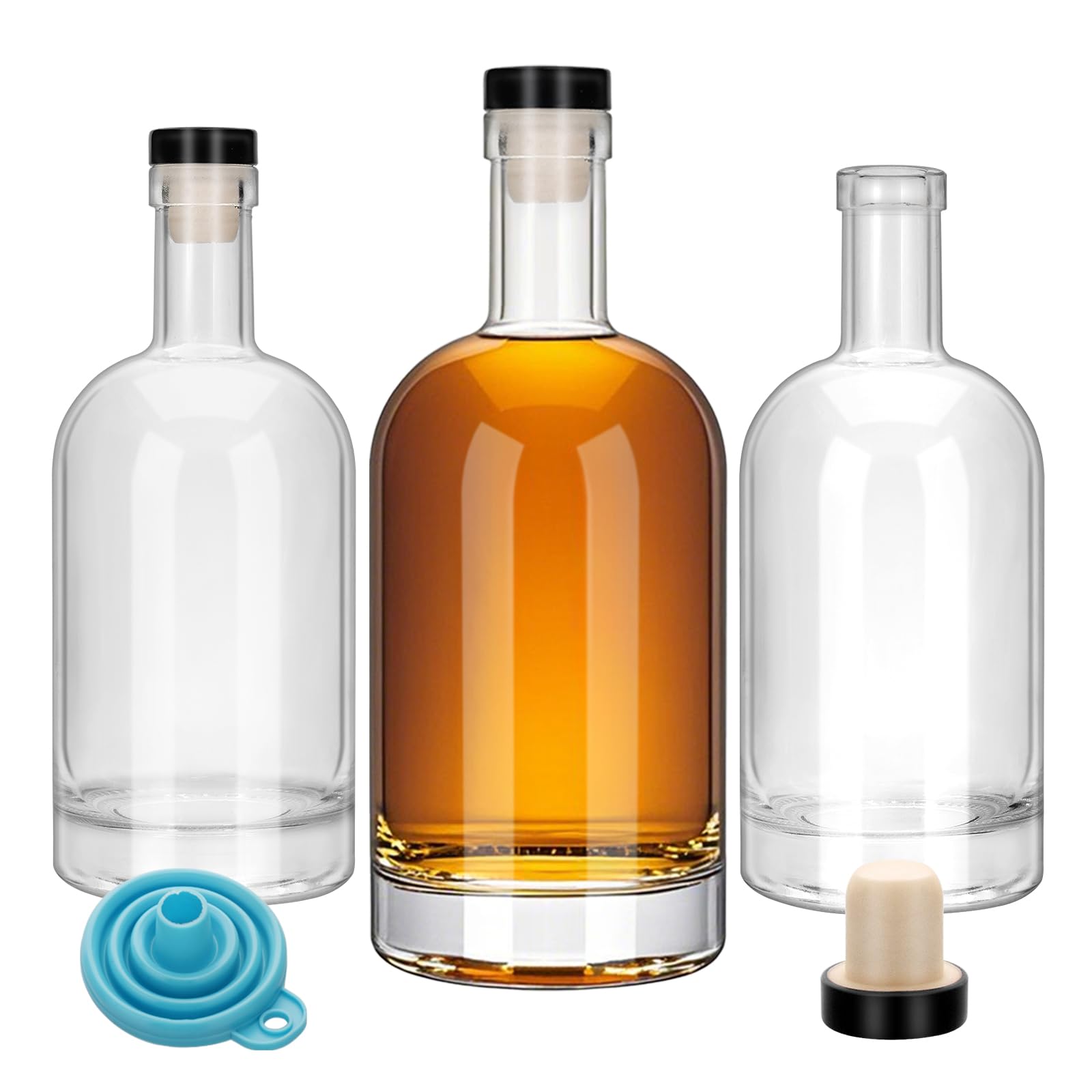 Photo 1 of 3Pcs 16oz Clear Glass Bottles with black Lids and PVC Shrink Capsules, 500ml Liquor Bottles with T-shaped Caps, Empty Heavy Base Wine Bottle for Wine, Whiskey, Soda, Beer, Juices, Beverages (3)