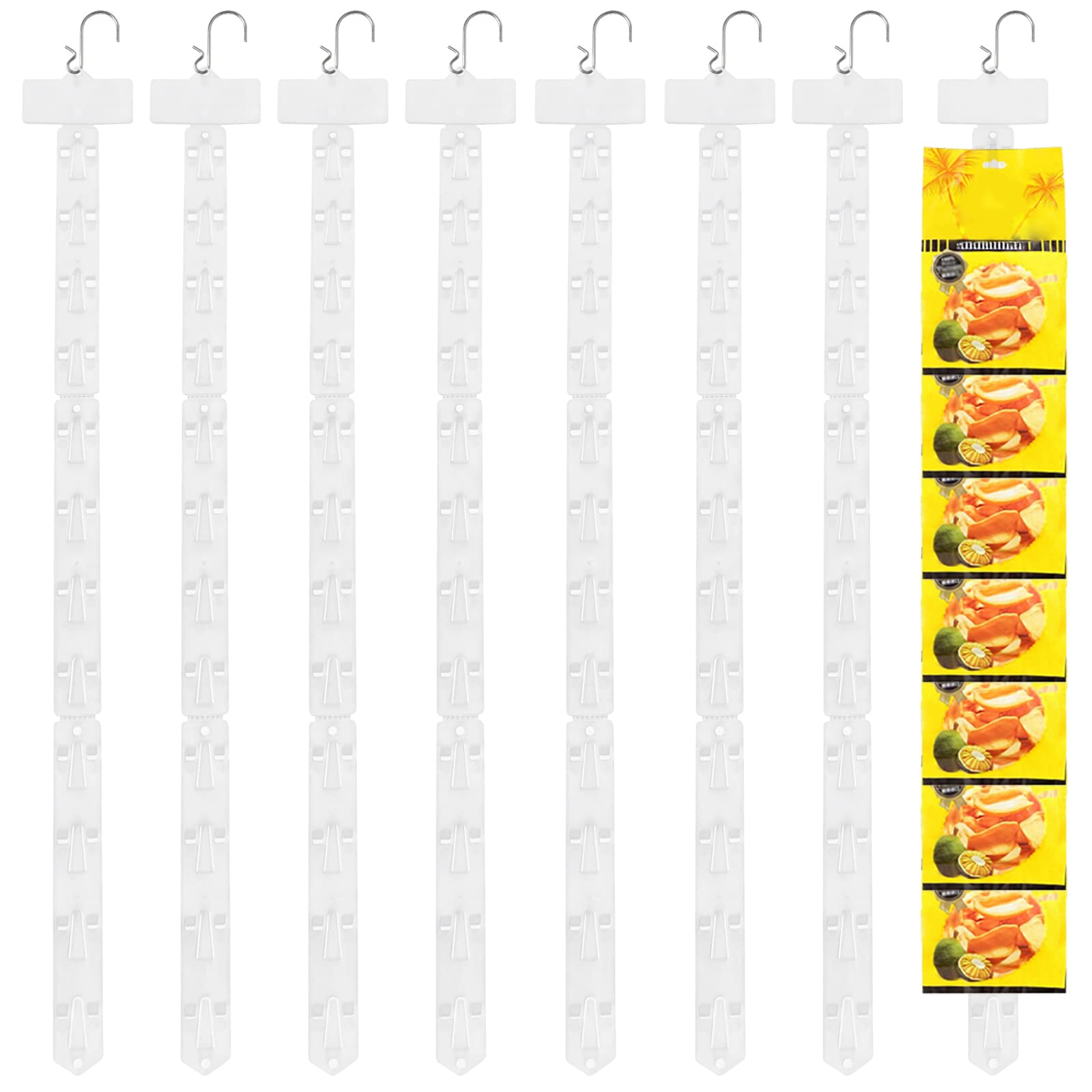 16 Pack Station Hanging Commodity Display Strips 24.7inch Plastic Station Display Hanging Strips Retail Candy Chip Bag Hanging Display Clip with Hooks & Label Header