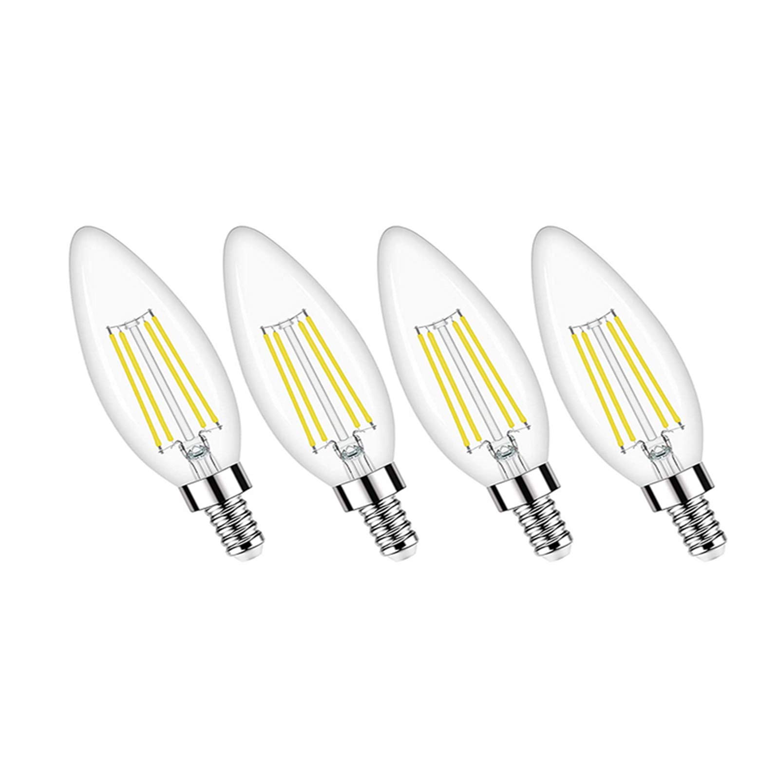 Confezione 4 Lampadine a candelabro LED E14 dimmerabili 6 W Equivalenti a 60 W, Lampadine LED C35 a filamento a candela ad alta luminosità 600 lumen, Vetro trasparente Lampadari Ventilatori soffitto
