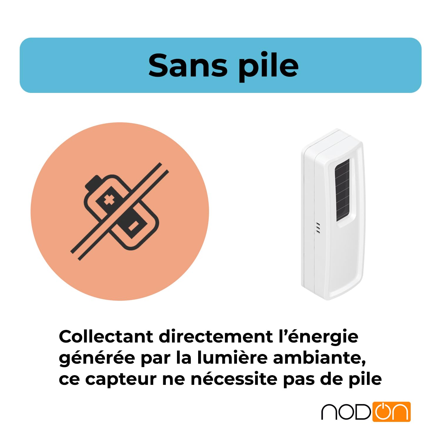 NodOn - EnOcean Capteur de Température Sans Pile Sans Fil | Capteur Temperature Facile à Installer - Discret, Pile Optionnelle - Compatible avec Jeedom, eedomus, MyUbiwizz