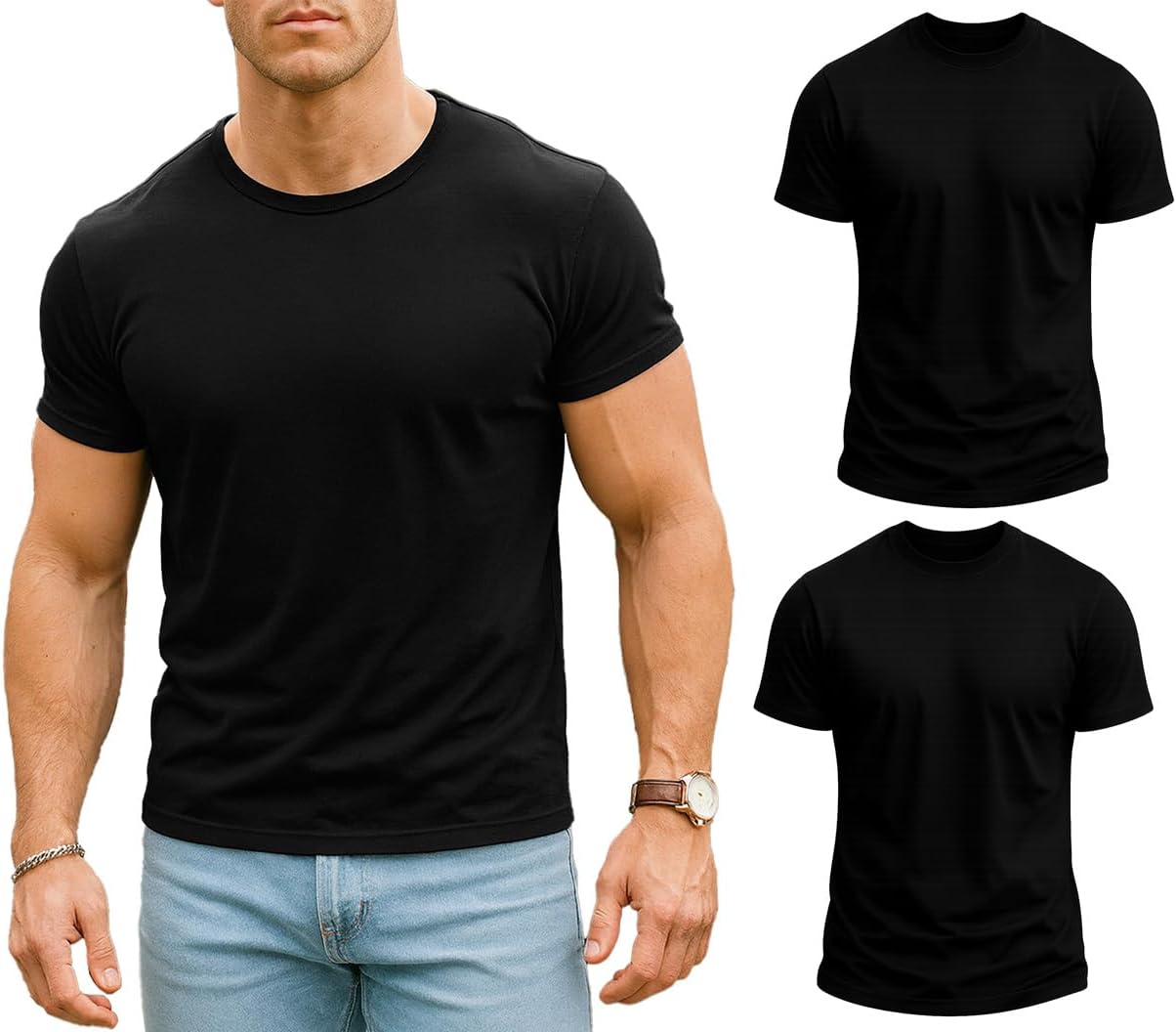 Men’s Solid Pure Cotton Half Sleeve T-Shirts (Pack of 2), Classic Crew Neck Soft & Comfortable Everyday Wear