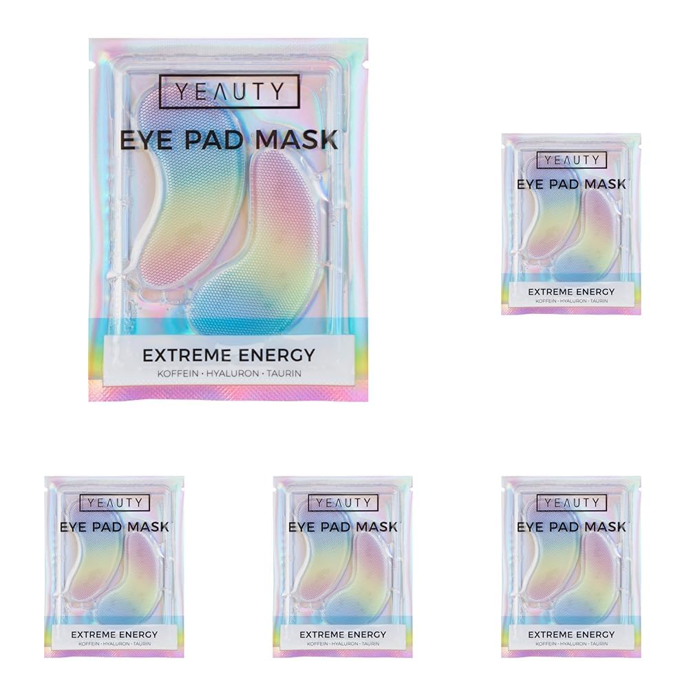YEAUTY Extreme Energy Eye Pad Mask – Hydrogel Augenpads mit Koffein, Hyaluron & Peptidkomplex – Frischekick für Augenringe & Schwellungen – 1 Paar (Packung mit 5)