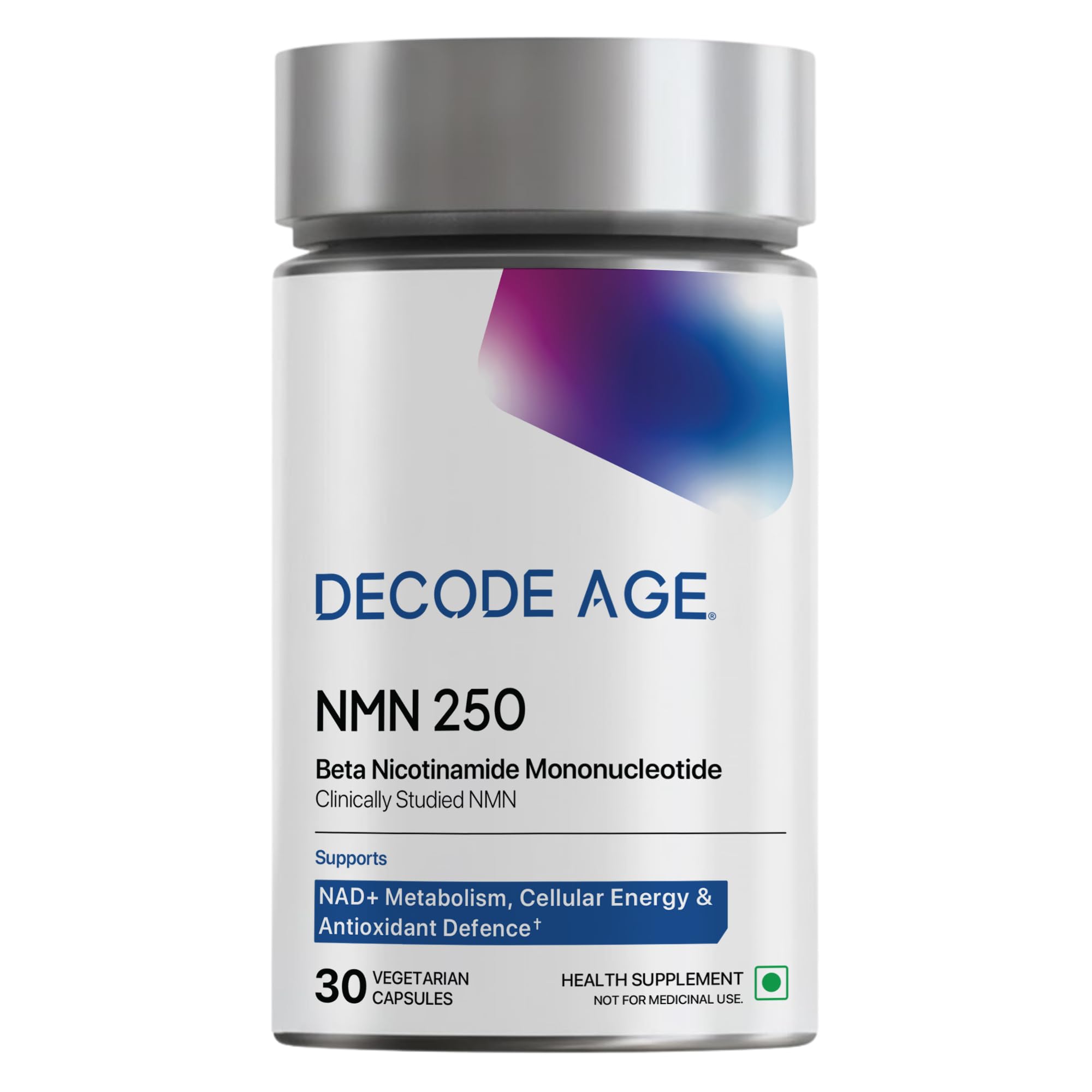Sponsored Ad - Decode Age NMN Supplement, 99.9% Pure Beta NMN, NAD+ Booster for Energy, Cellular Repair & Skin Health, 250mg, 30 Veg Capsules