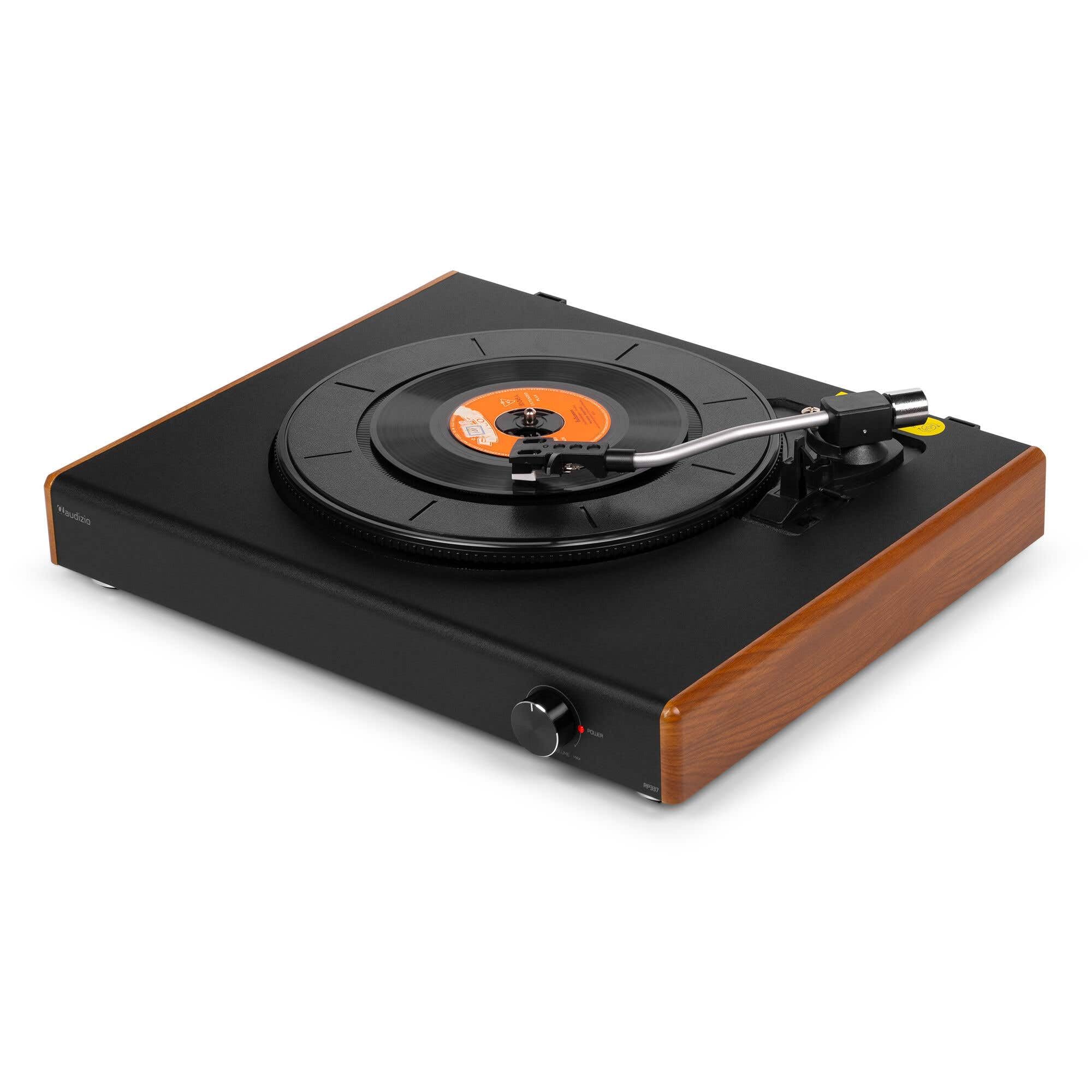 Audizio RP337W Giradischi con altoparlante Bluetooth – Lettore in vinile effetto legno – Record Player da 33, 45 e 78 giri/min – Tavolo da ginnastica con altoparlante wireless da 50 Watt – Giradischi
