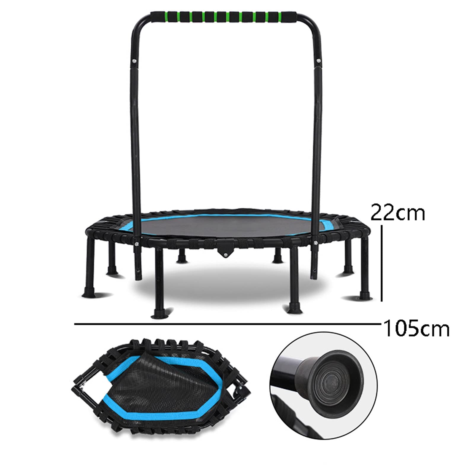 Almohadilla Repuesto para trampolín Fitness al Aire Libre, silenciosa, Plegable, con reposabrazos, Mini trampolín Ejercicio para Adultos, Equipo Entrenamiento para Interiores y Jardines, Carga máxi