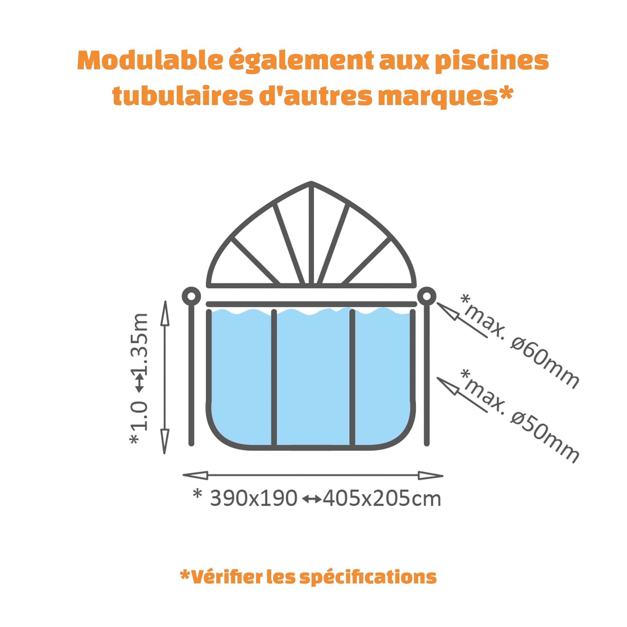 EXIT Toys Dôme Piscine Hors Sol Rectangulaire 400 x 200 cm Universel – pour Piscines Tubulaires 390–405 x 190–205 cm – Abri Pliable avec Set de Connexion – Transparent