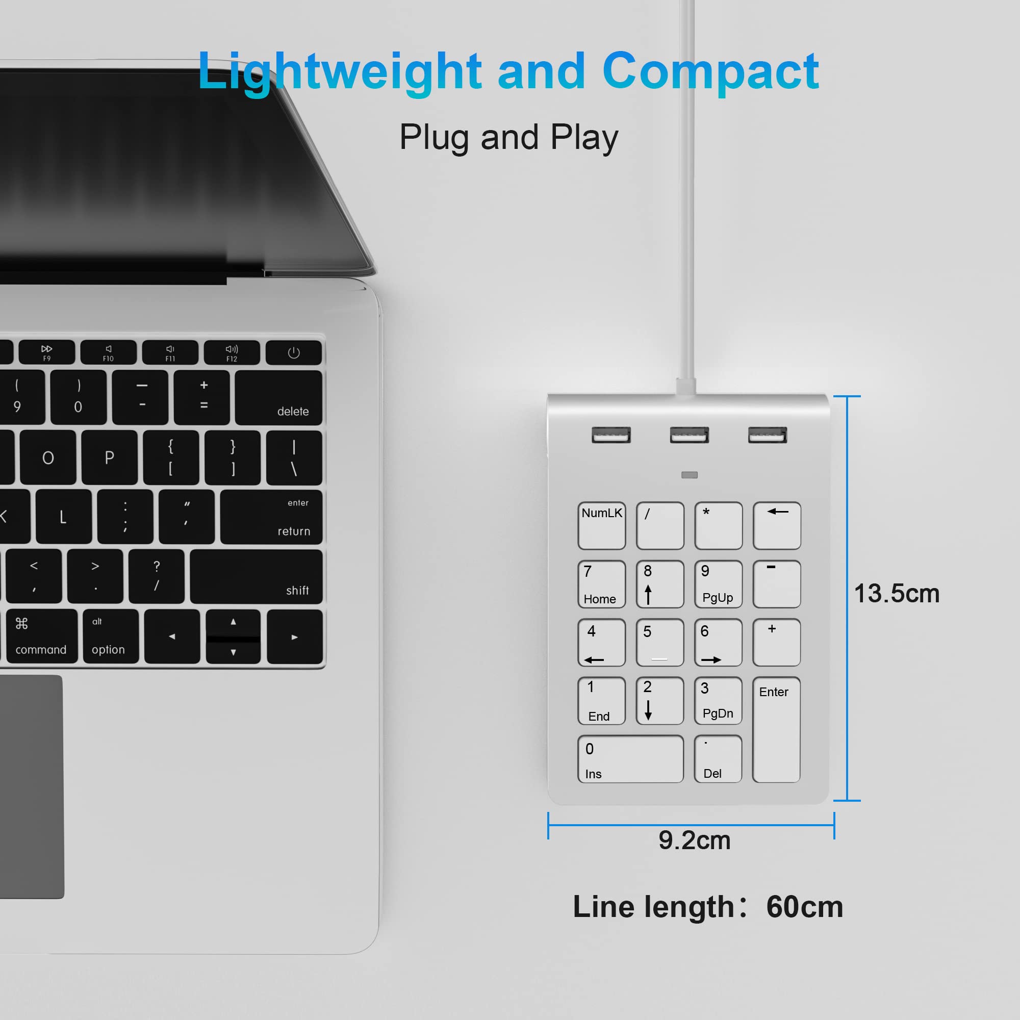 Tastierino Numerico In Alluminio Con Hub USB Per IMac, MacBook, PC - Design Ergonomico - Foto 4