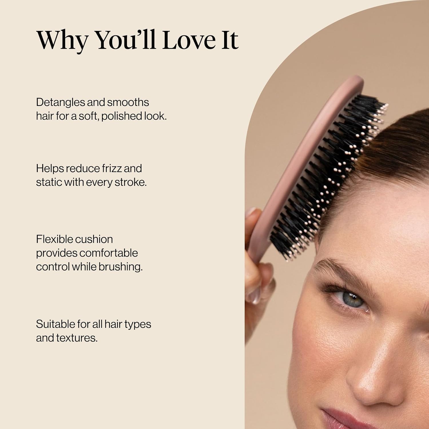 Kitsch Smooth & Polish Brush - Dual Bristle Detangler Brush, Shine & Frizz Control - Vegan Boar & Nylon Hair Brush with Cushioned Pad for Scalp Massage - Hair Care Tool for All Hair Types - Terracotta