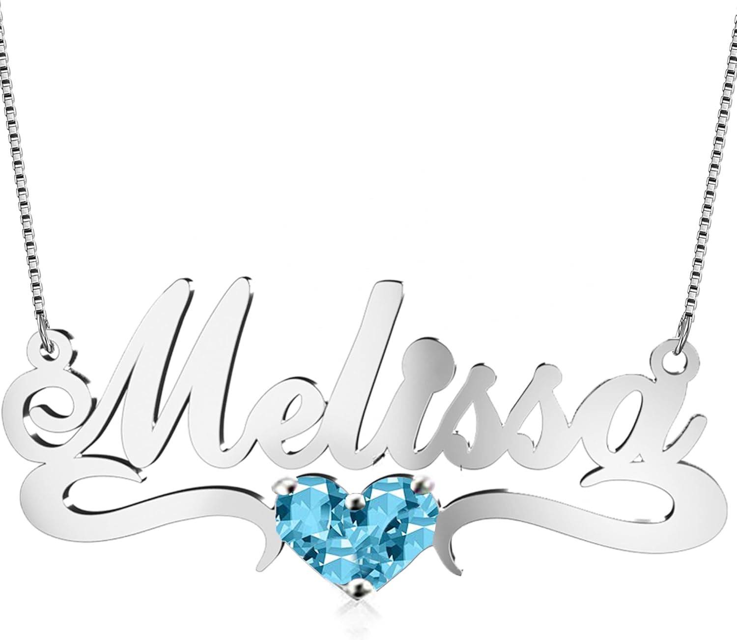 Personalized Name Necklace with Birthstone Heart, 925 Sterling Silver Nameplate Customized Jewelry Gift for Women