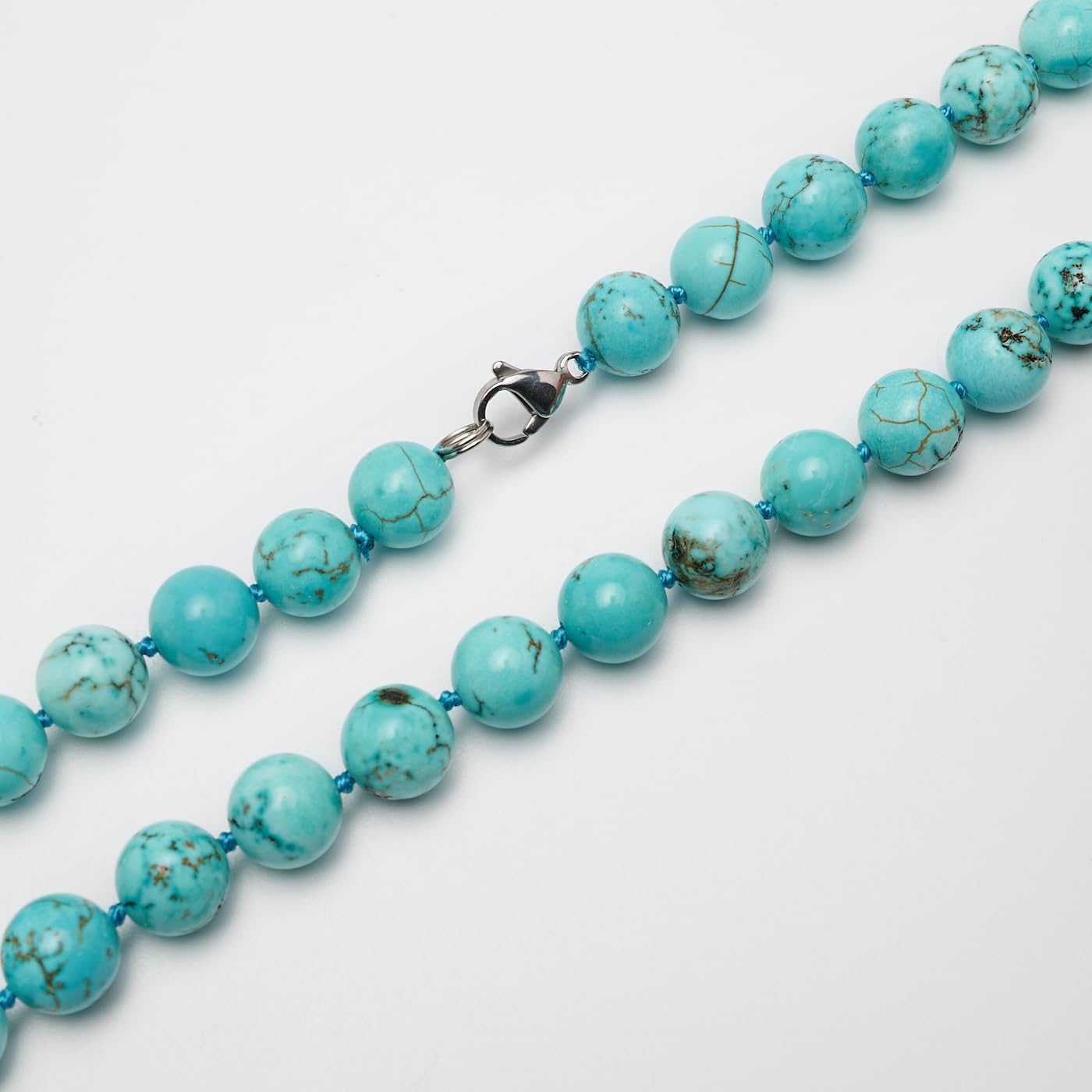 Handmade Beaded Necklace for Women - Natural Blue Turquoise Gemstone Necklace - 10mm Beaded Statement Necklace for Women - Image 3