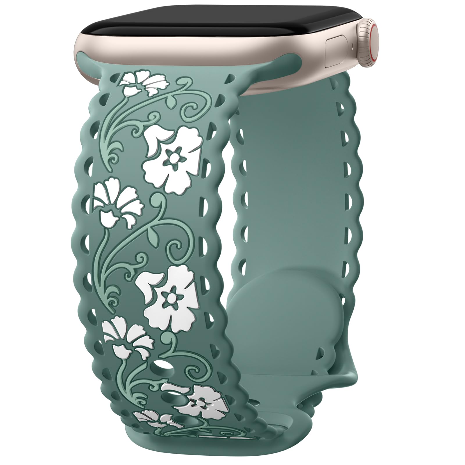 SNBLK Floral Silicone Band Compatible with Apple Watch Bands for Women 40mm 41mm 42mm 44mm 45mm 46mm 49mm