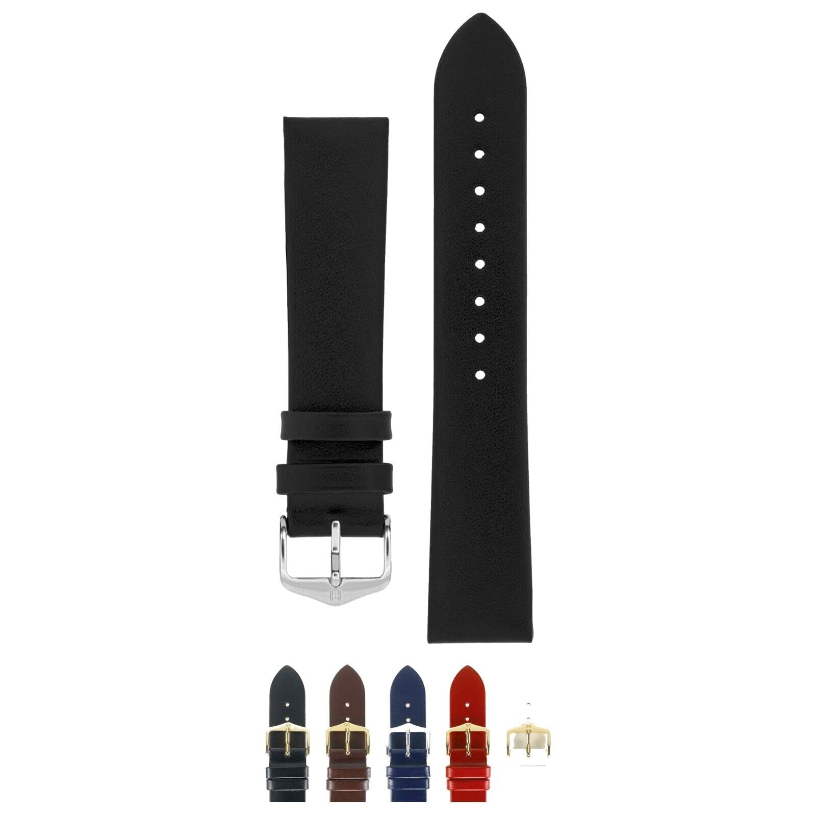 HIRSCH HHIRSCH Diamond Calf Untextured Leather Watch Strap w/Stainless Steel Buckle - Scratch & Water Resistant