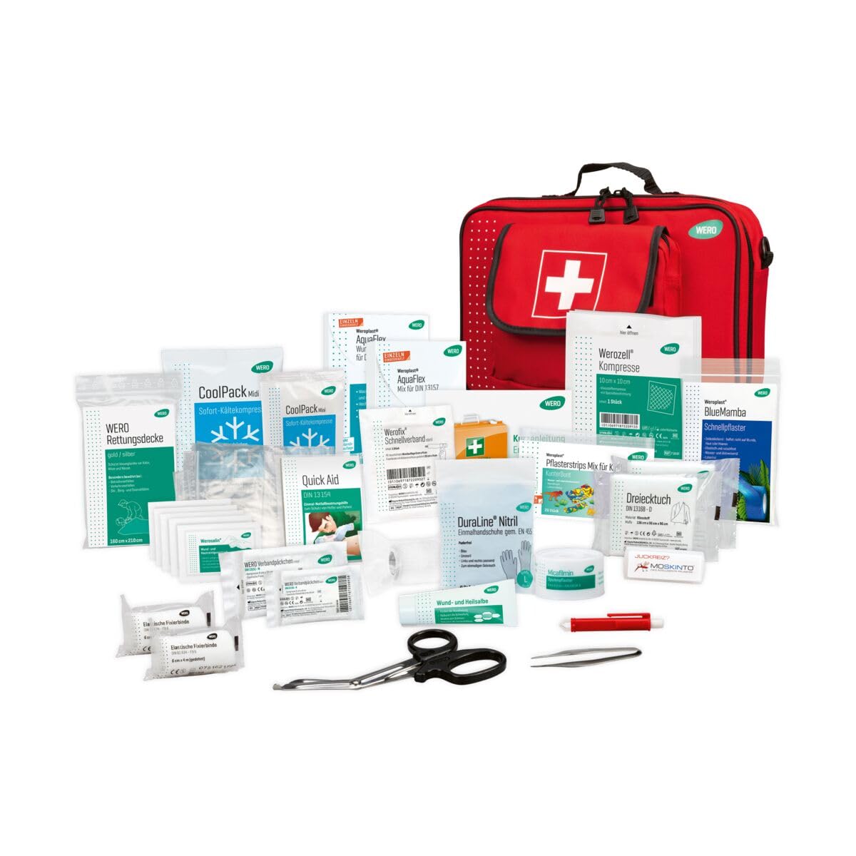 WERO Erste-Hilfe-Tasche groß – Sani-To-Go | umfangreiches Notfall-Set für Wandertage, Ausflüge, Schule & Outdoor, wasserabweisende Tasche