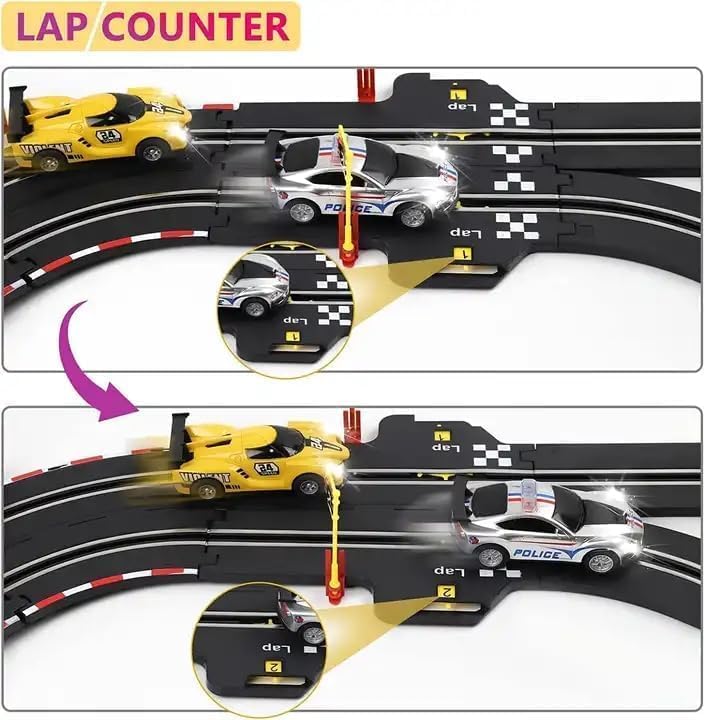High-Speed 1:64 Slot Car Racing Track Set - Dual Lane Electric Race Track with 2 Battery-Operated Cars & Controllers for Kids & Adults 1
