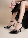DROP BOLD BLACK POINTED TOE ANKLE STRAP HEELS FOR WOMEN gallery image