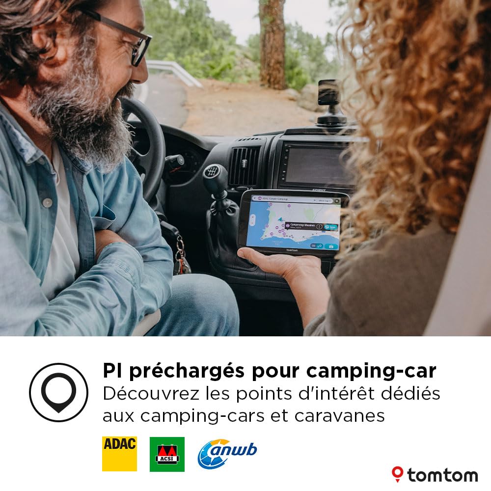 TomTom GPS GO Camper Max 2ème gnt. pour Camping-Car et caravanes, écran 7" avec Poi dédiés, MàJ Via Wi-FI,TomTom Traffic, Alertes des Zones de Danger, Cartes Monde, ZFE, mémorisation des profils