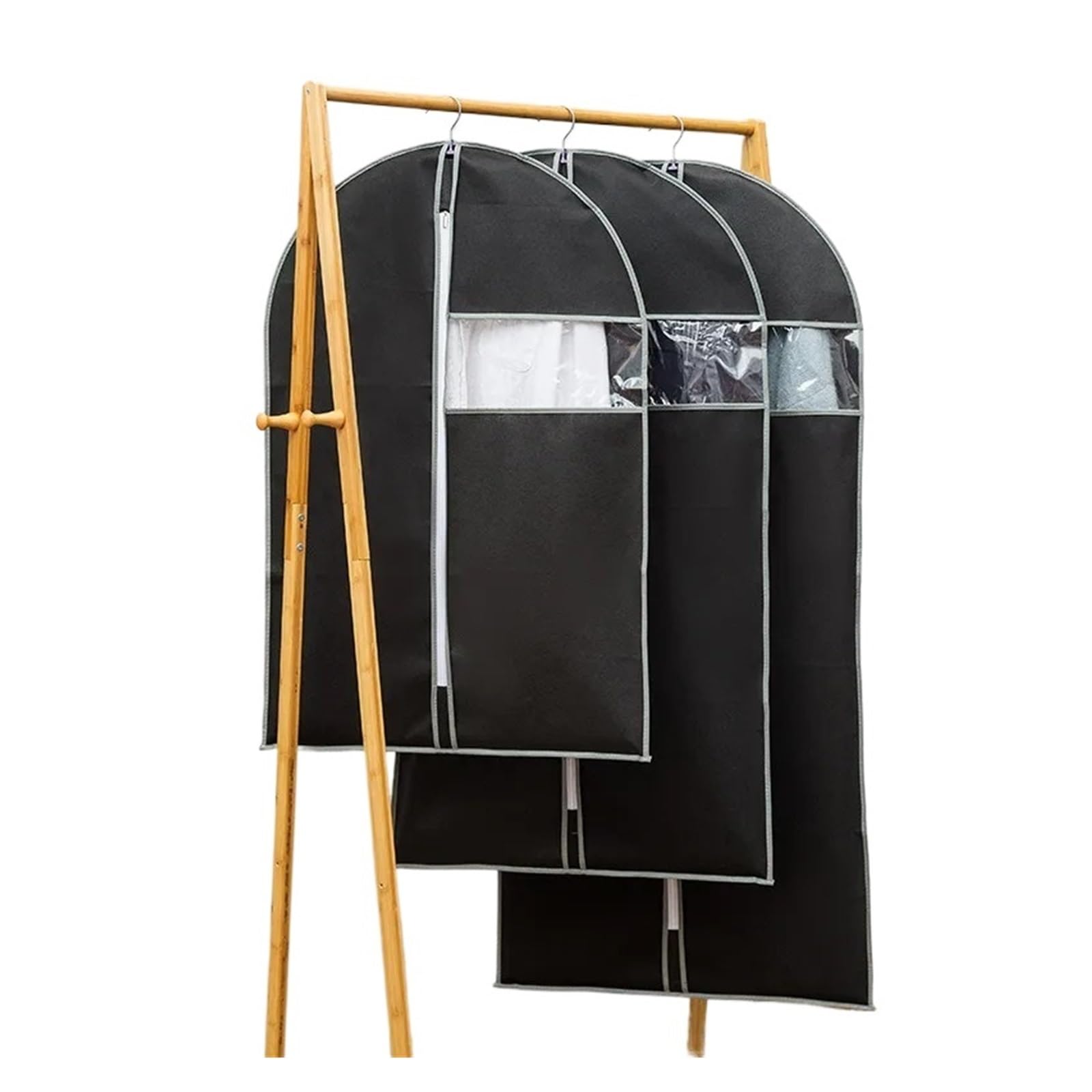 Garment Bag 5pcs Dust-proof Cover For Suit Non-woven Cloth Visible Transparent Window Clothing Proof Jacket Clothes Bag Protection(Black,About 60x120cm)