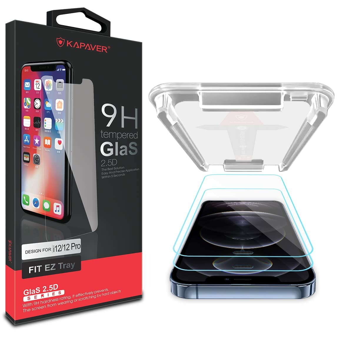 KAPAVER GT EasyDo Tempered Glass Screen Guard Protector for (iPhone 12 Pro (Clear) (2 Pack))