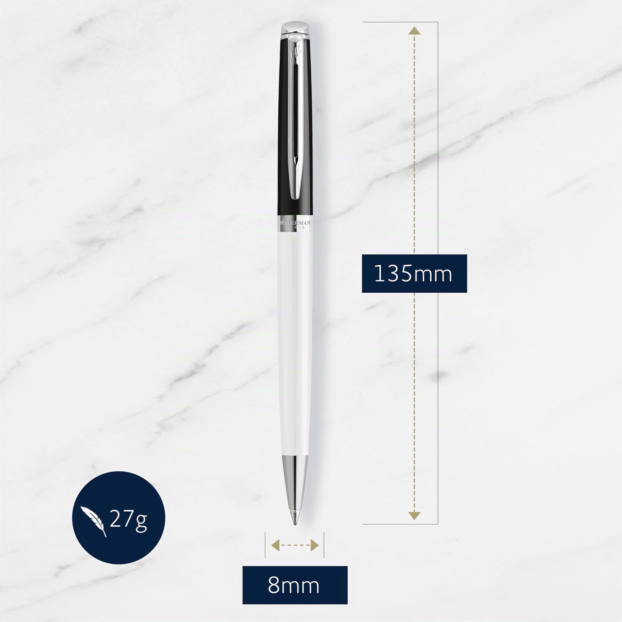 Waterman Hémisphère Penna a sfera | laccatura bianca e nera con puntale rivestito in palladio | punta media | Inchiostro blu | confezione regalo