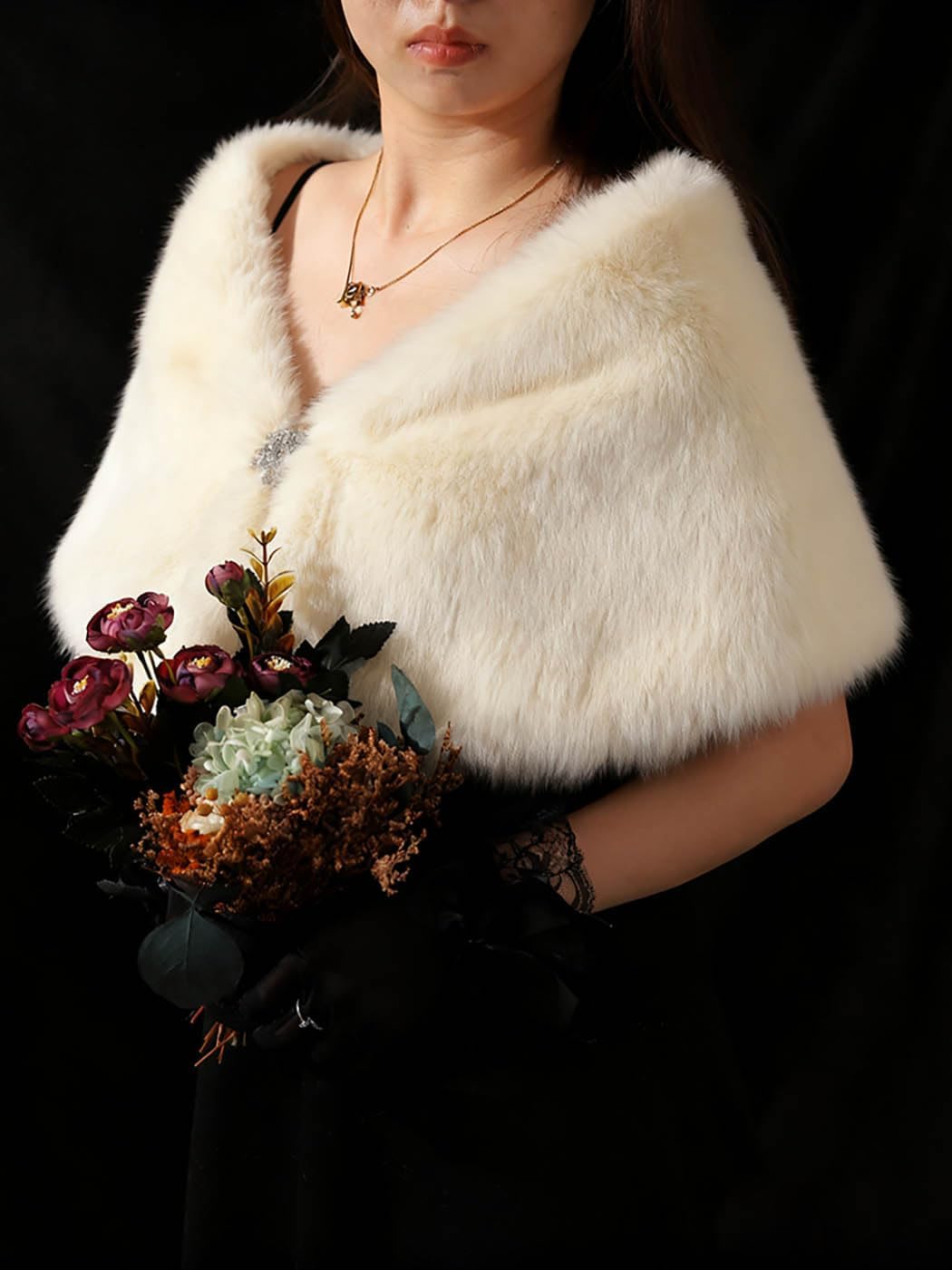 Yalice Women's Wedding Faux Fur Shawl and Wrap Bridal Fur Stole Cape Fur Scarf for Bride and Bridesmaids - Image 6