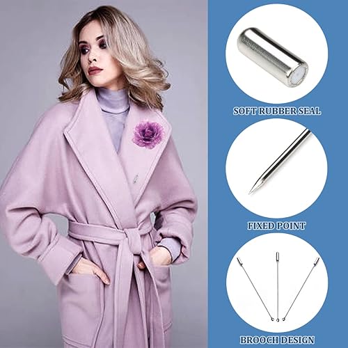Miniatura 6 de Broche de acero Ramillete de plata, broche de solapa de seguridad, aguja larga con taza segura para costura artesanal, hombres y mujeres, traje,