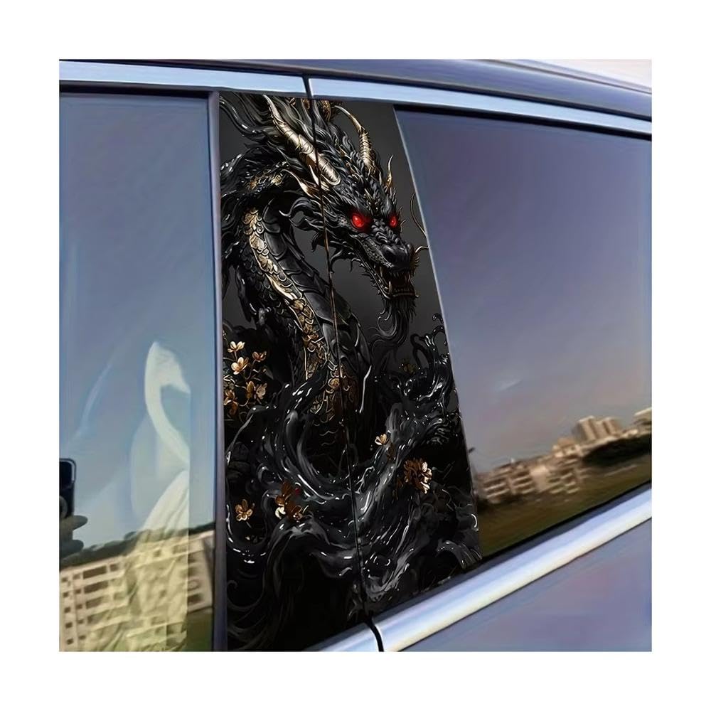 Dabhuoc One Color Car Parts 2Pcs Car Center Pillar Sticker Obsidian Golden Dragon Glossy Protective Polyethylene Film