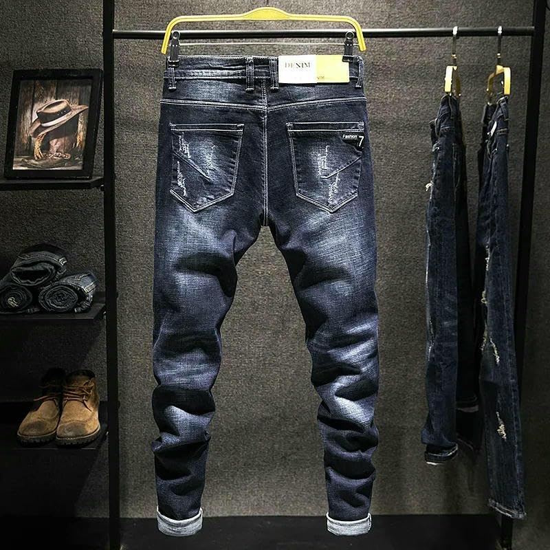 Men’s Ripped Skinny Fit Jeans Wash Distressed Denim Pants Casual Streetwear Men Trousers2
