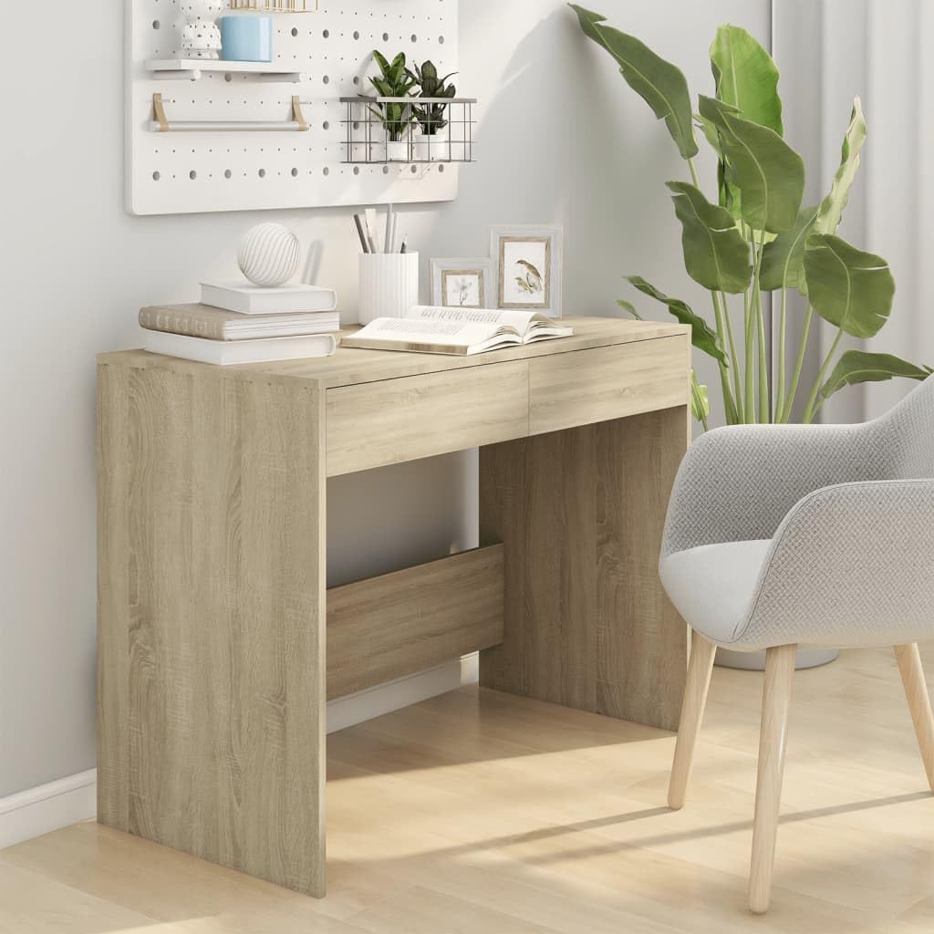 Scrivania in rovere Sonoma, 101 x 50 x 76,5 cm, con 2 cassetti, scrivania per computer e gaming, per ufficio, studio e home office, con spazio di archiviazione e robusto piano del tavolo