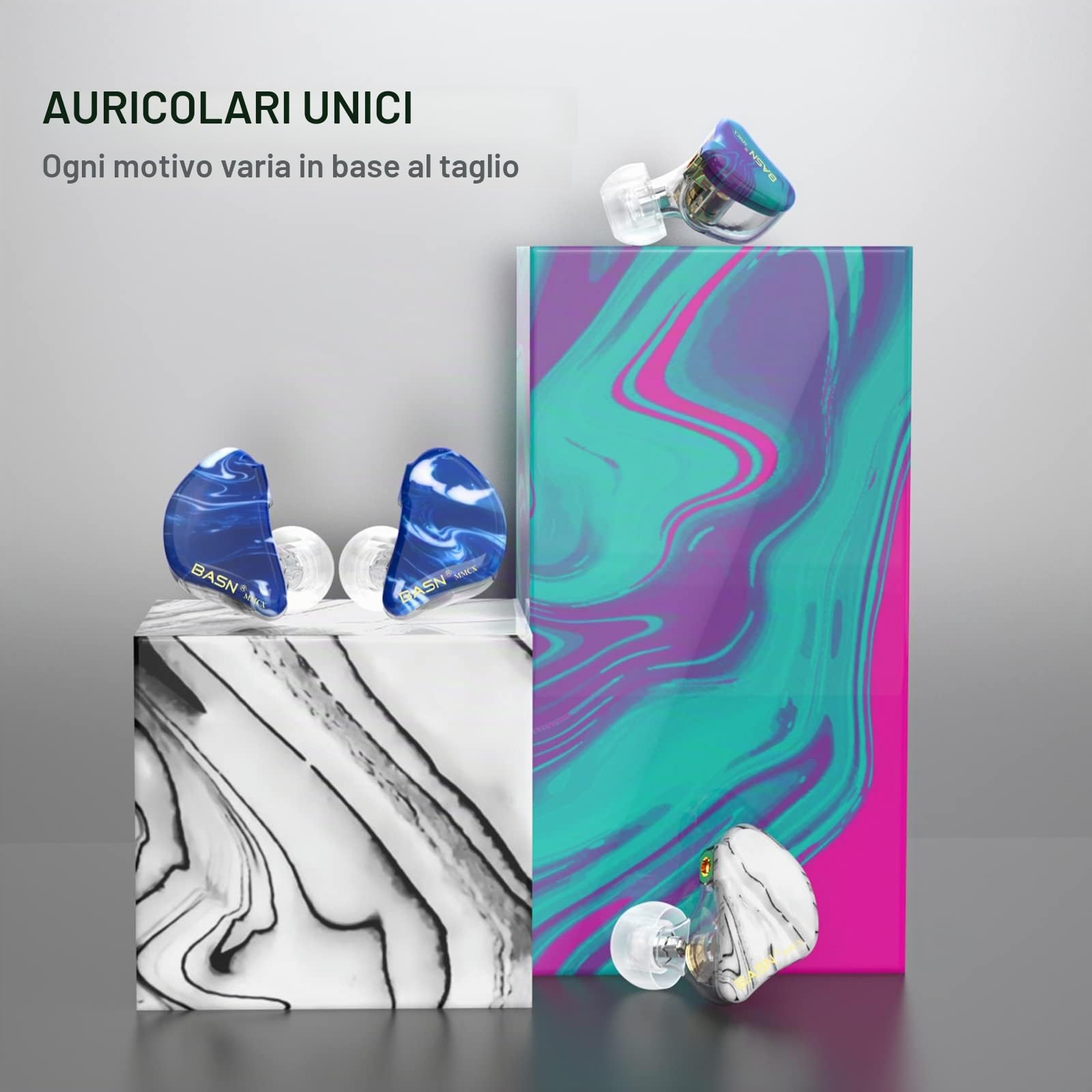 BASN MMCX - Auricolari in-ear a triplo driver con bassi ricchi, HiFi Stereo IEM con cavi staccabili aggiornati per audiofili musicisti (bianco porcellana)