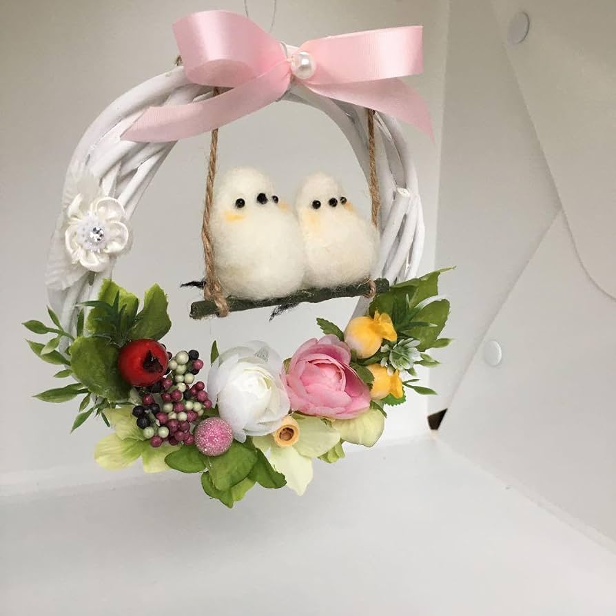 Amazon.co.jp: 羊毛フェルトシマエナガブランコリースフラワーリース