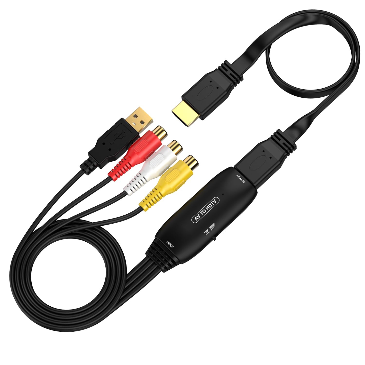 hanchuang Female RCA to HDMI Converter with HDMI Cable, Composite AV to HDMI Adapter 1080P, Audio Video Converter for PS3, Xbox, DVD, VCR, USB Powered