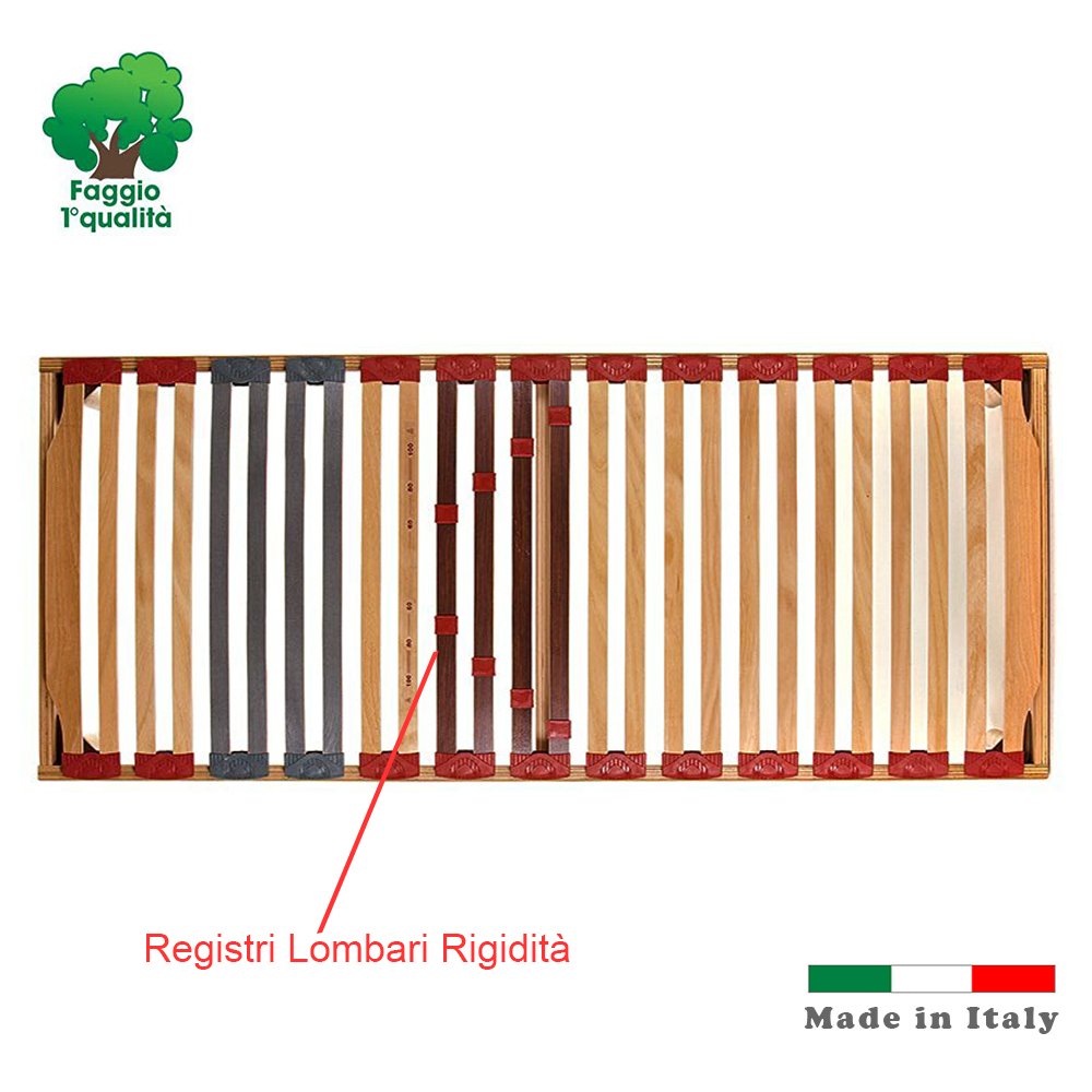 Dormiland - Rete in Legno di FAGGIO con DOGHE Ammortizzate E BASCULANTI Dotata di REGOLATORI di RIGIDITÀ Zona Lombare - Misura Rete 90X200 per Letto Materasso Singolo Francese