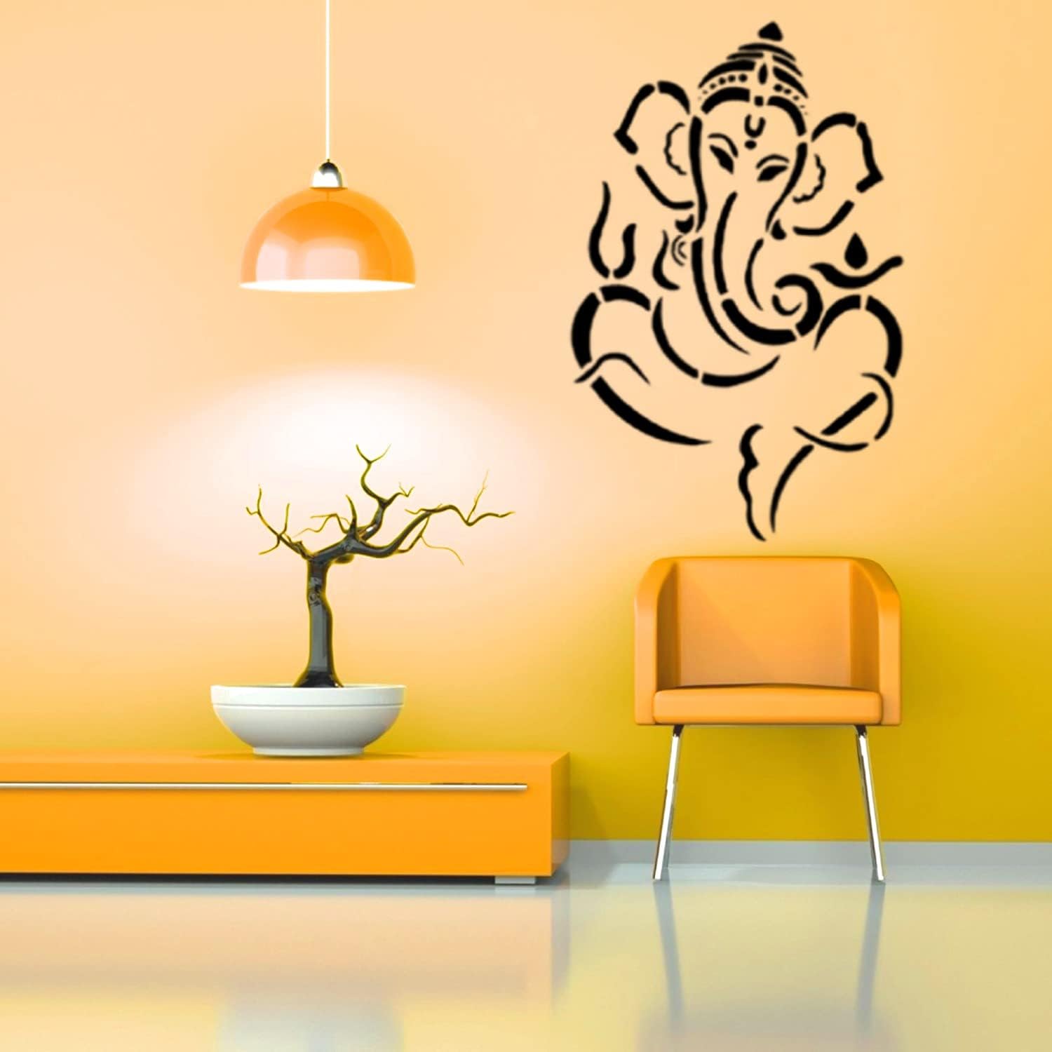 ARandNJ Painting Wall Stencils Pack of 1 (Size:- 16X24 Inch) Pattern Theme - Shri Ganesh Ji DIY Reusable Design Suitable for Home Wall Decor