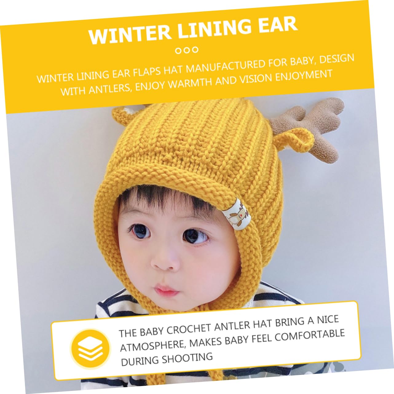 PACKOVE Sombrero Tejido Gorro Tejido Bebe Gorro De Navidad para Niños Sombrero De Navidad para Niños De Astas De Reno De Alce Novedoso De Punto Yellow Acrílico