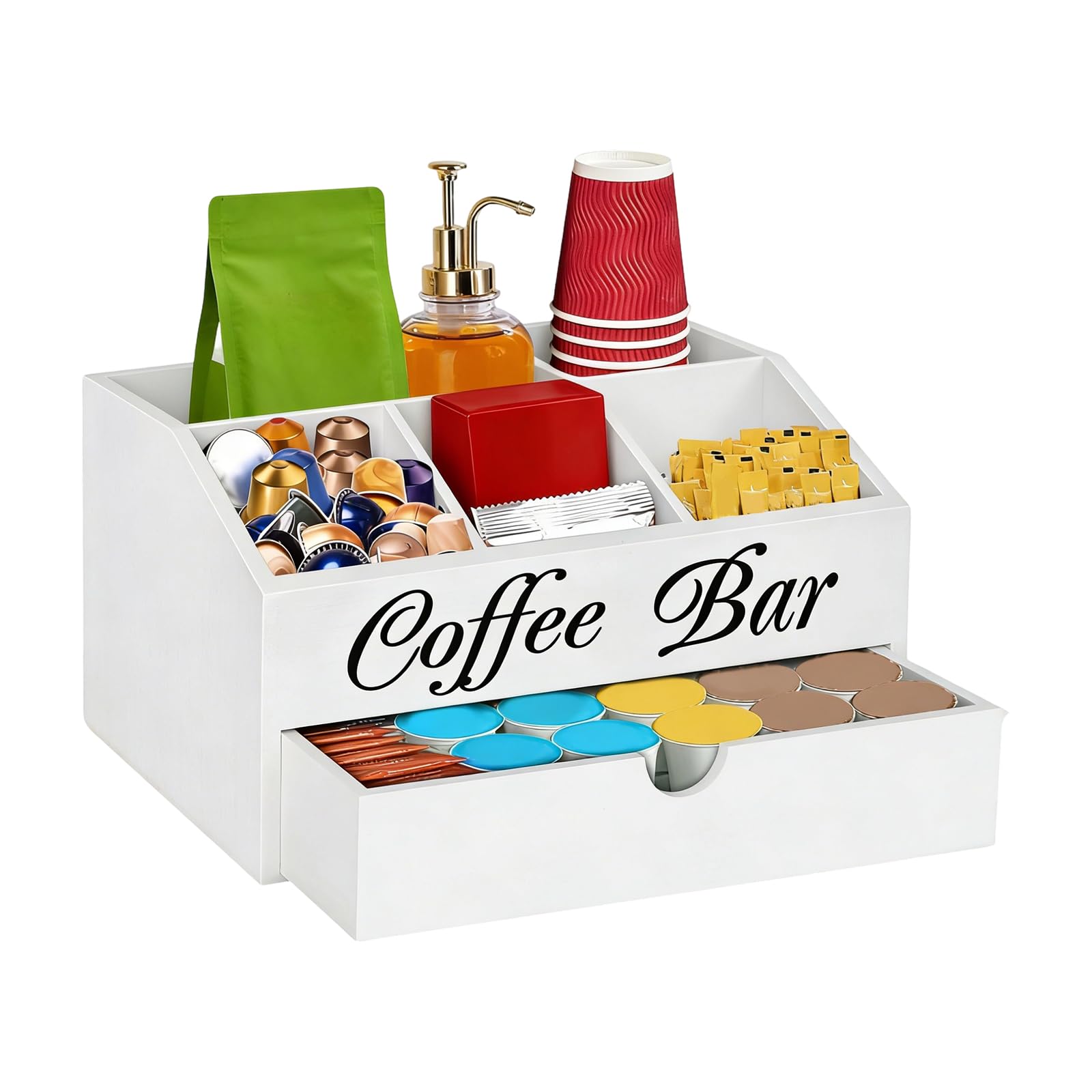 Ekoama Wooden Coffee Pods Organizers With 5 Spacious Compartments And Sloped For Easy Access