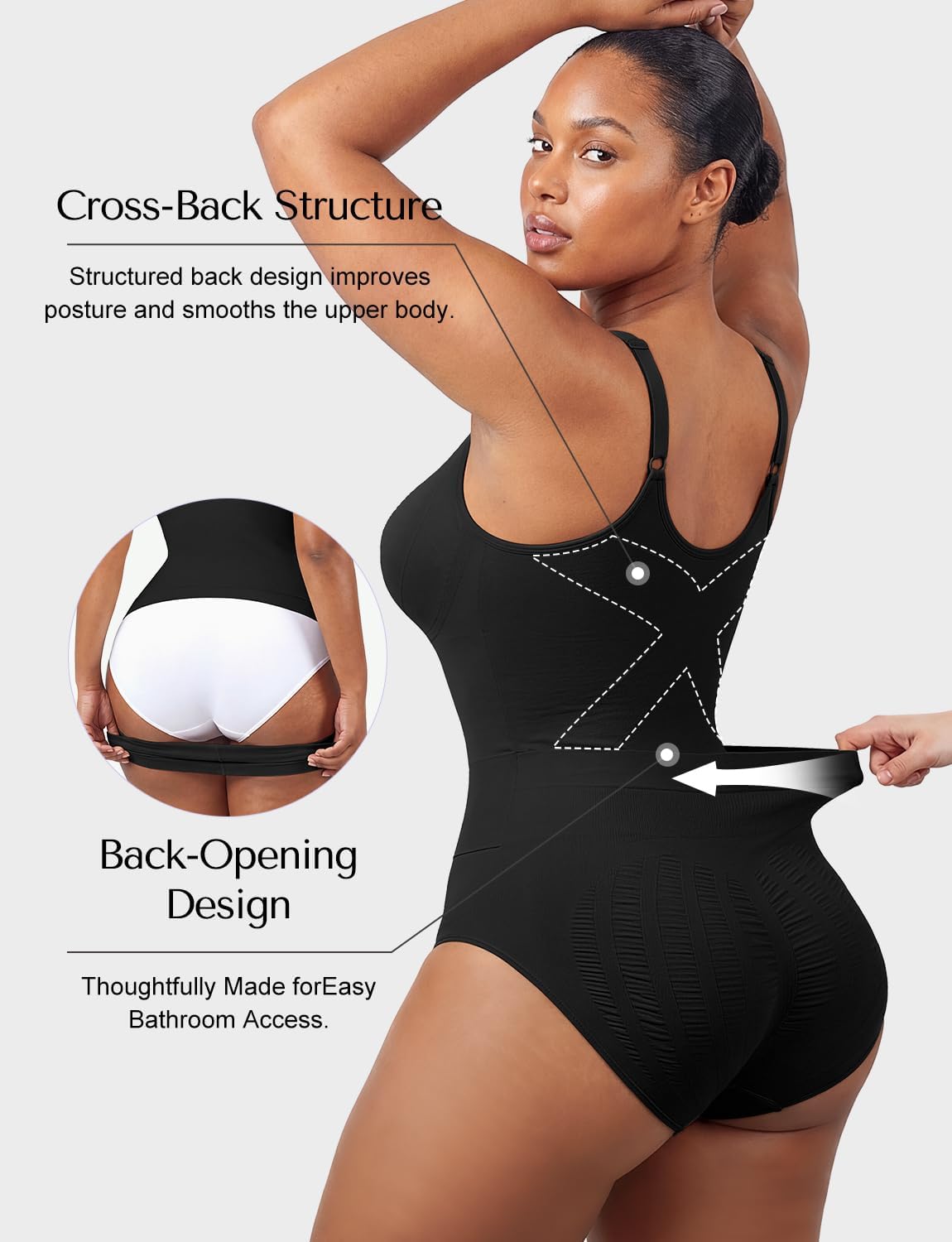 SheCurve Easyslide Bathroom- Friendly Bodysuit Shapewear, Deep V Camisole Tummy Control Body Shaper