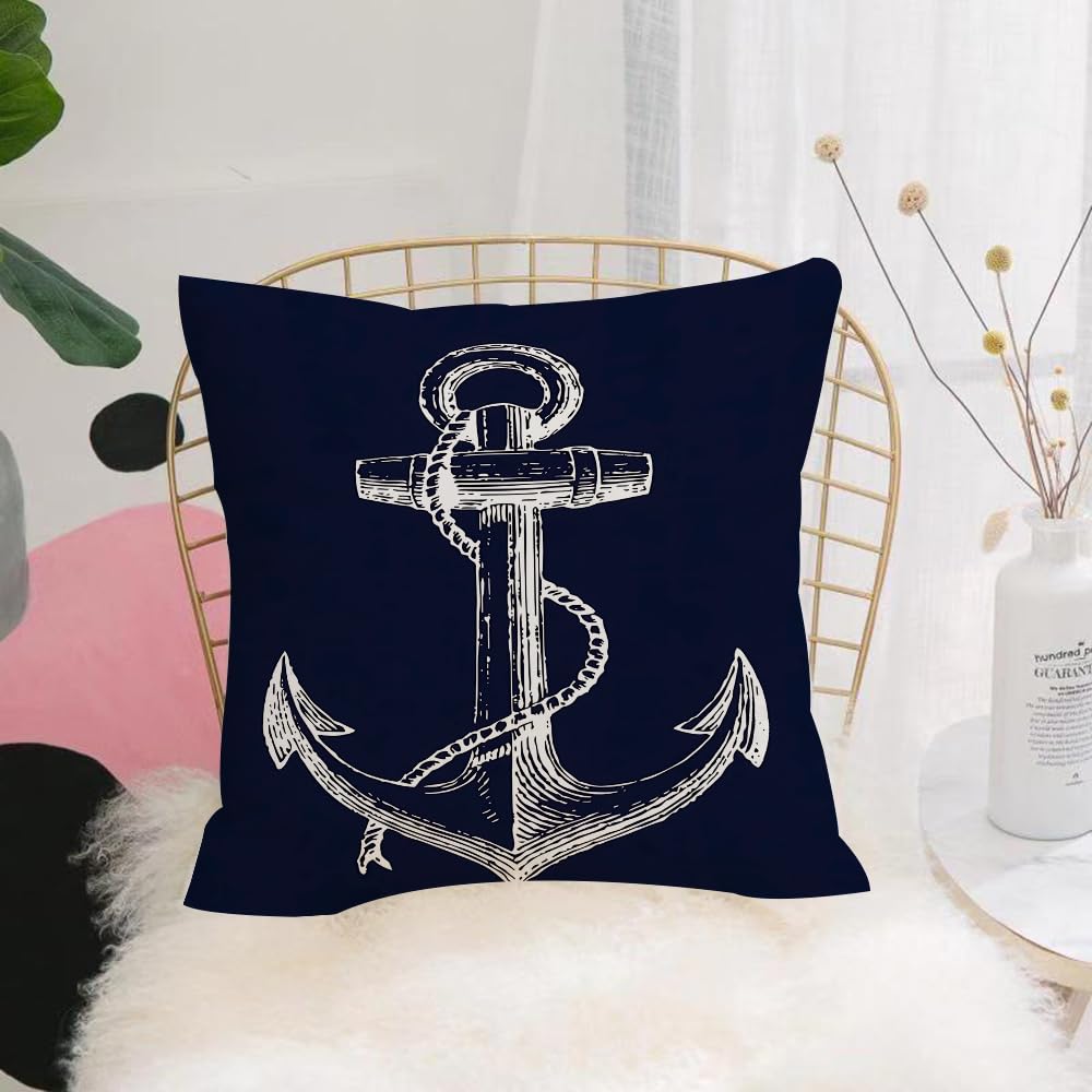 Hyosxw Retro Style Anchor Art, Intricate Rope Wrapp - A6 Cushion Cover,Throw Pillow Case Home Decorative For Living Room Bedroom Sofa Chair 18X18 Inch,Retro Style Anchor Art, Intricate Rope Wrapped Anchor On Black Background,Pillowcase 45X45cm