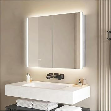 Bathroom Mirror, 36 X 30 inch Bathroom Medicine Cabinet with LED Mirror, Anti-Fog 3 Color Light Brightness Adjustmen