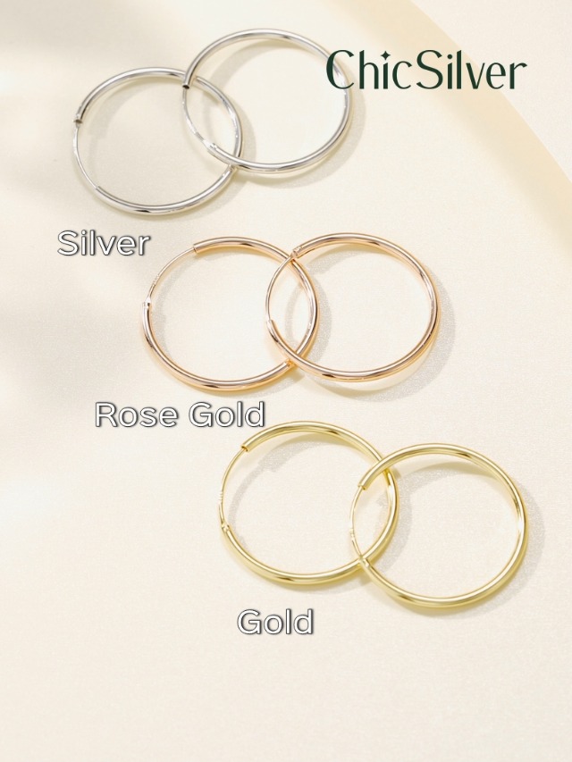 Orecchini A Cerchio In Argento Sterling 925 – Ipoallergenici, Leggeri, Design Twist Cavo (30-60mm) – VEEDOFA Donna