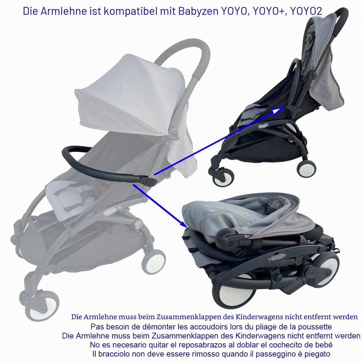 Baby Kinderwagen Zubehör Stoßstange Armlehne Griff Querstange Kompatibel mit Babyzen YoYo 2 und Yoyo+, BSP01, Schwarz