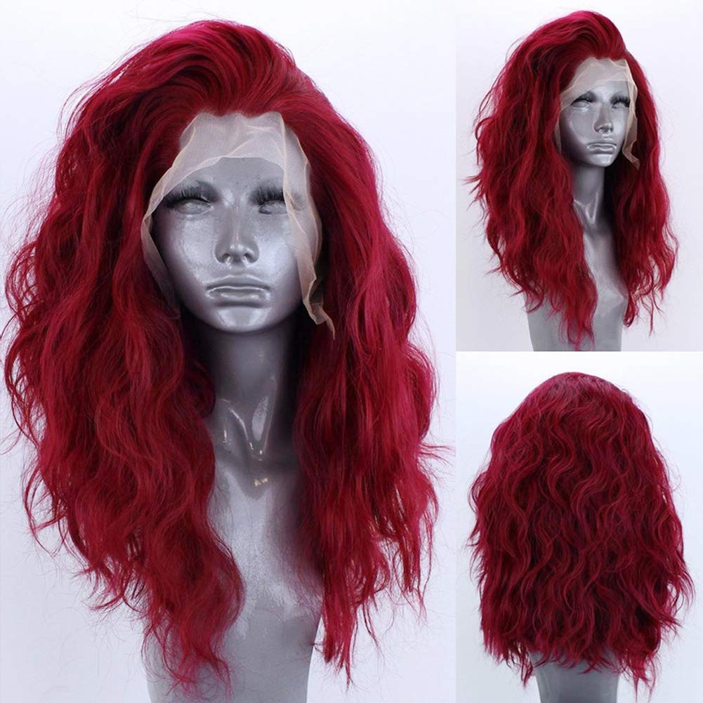 RONGDUOYI RDY Burgundy Hair Wig 24inches Long Body Wave Lace Front Synthetic Wig for Women Wine Red Wavy Lace Frontal Heat Fiber Hair Half Hand Tied