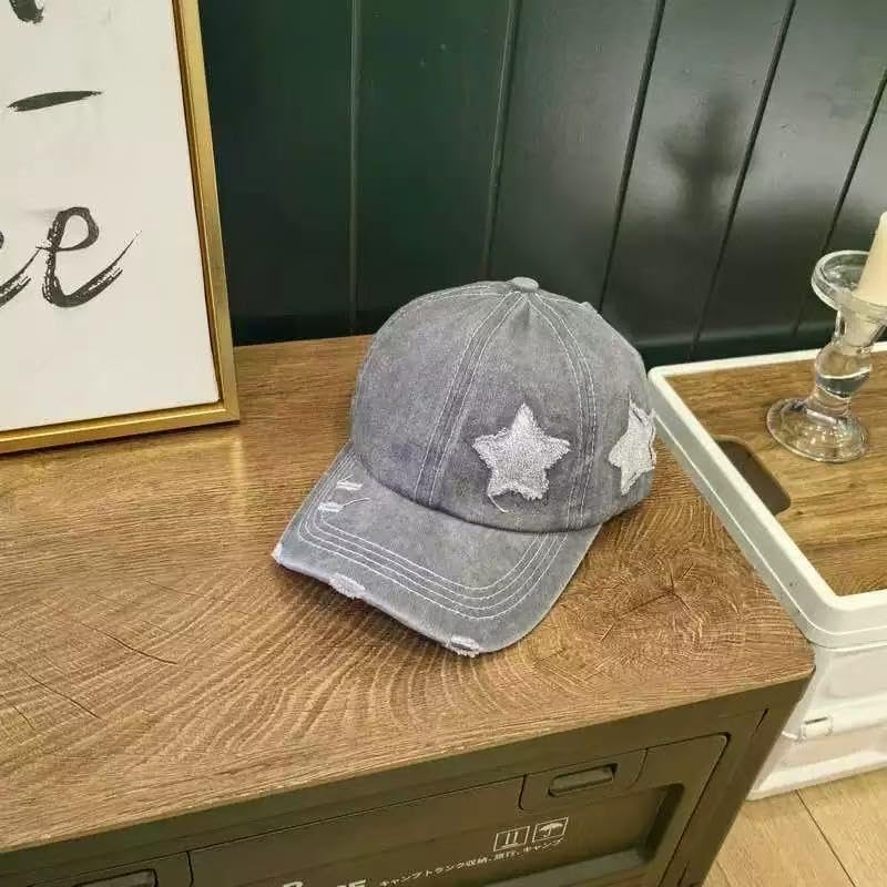 Image of Washed Scratch Frayed Baseball Cap Retro Adjustable with Five-Pointed Stars for Men Women Trucker Cap Unisex