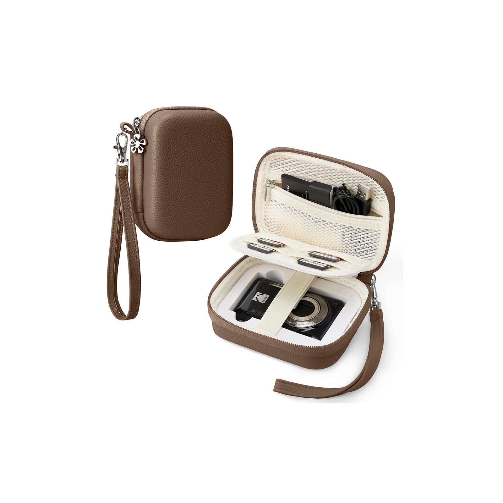 Digitalkamera Tasche kompatibel mit Kodak PIXPRO FZ45/FZ55/CAMKORY DC403 und Zubehör, Kleine und Tragbare Action-Kameratasche, wasserdichte und Stoßfeste Hartschalentasche (Braun)