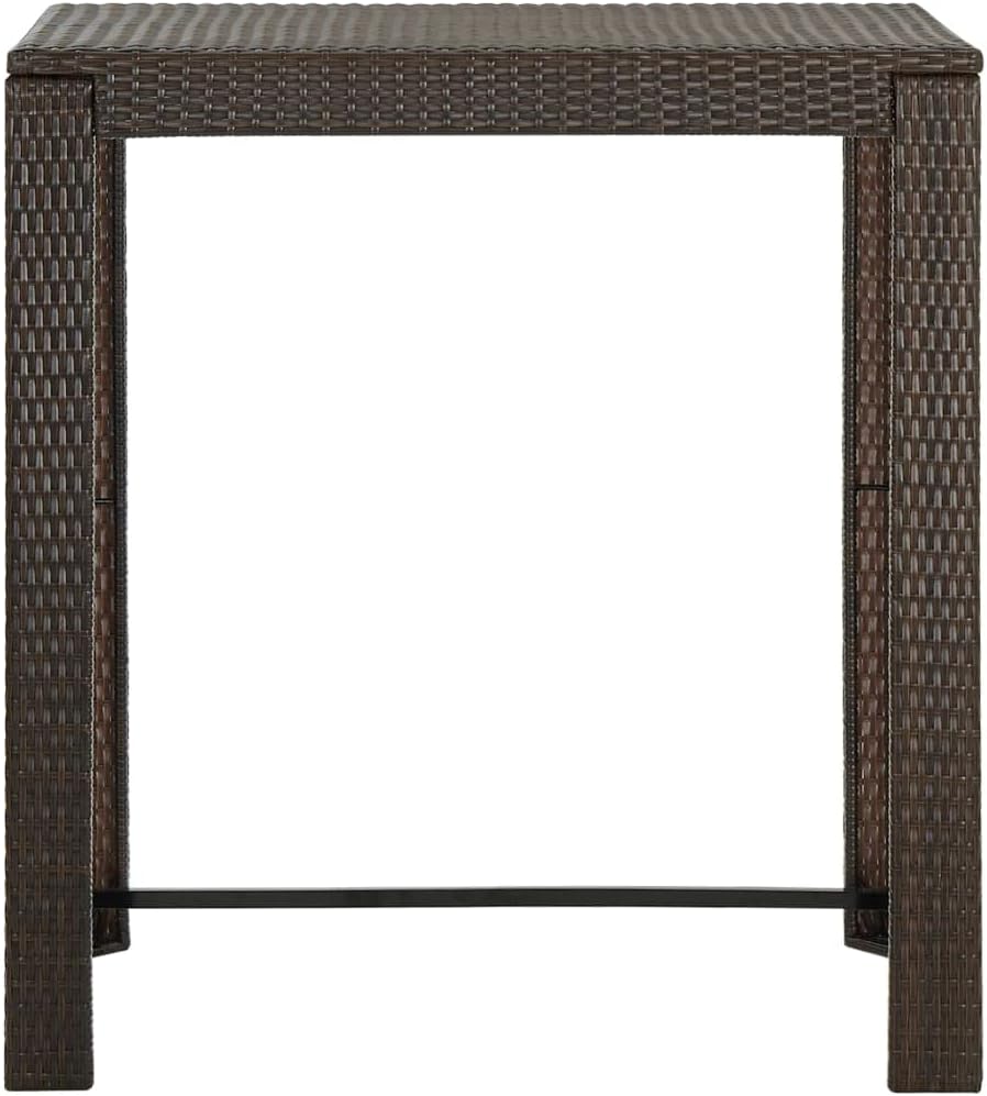 Bar Table with Bar Maintenance 4-Piece Set Brown PE Rattan and Powder-Coated Steel for Outdoor Patio Garden Kitchen