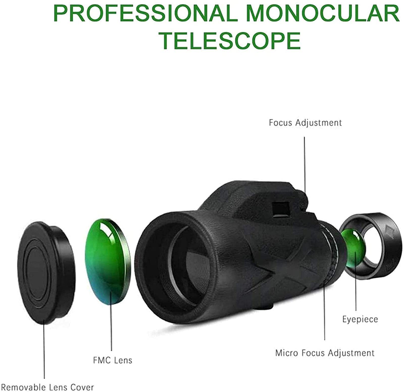 Telescopio Monocular HD Profesional 80x100 BAK4 Super Telescopio Zoom Monocular Telescopio portátil con Soporte para teléfono Inteligente y