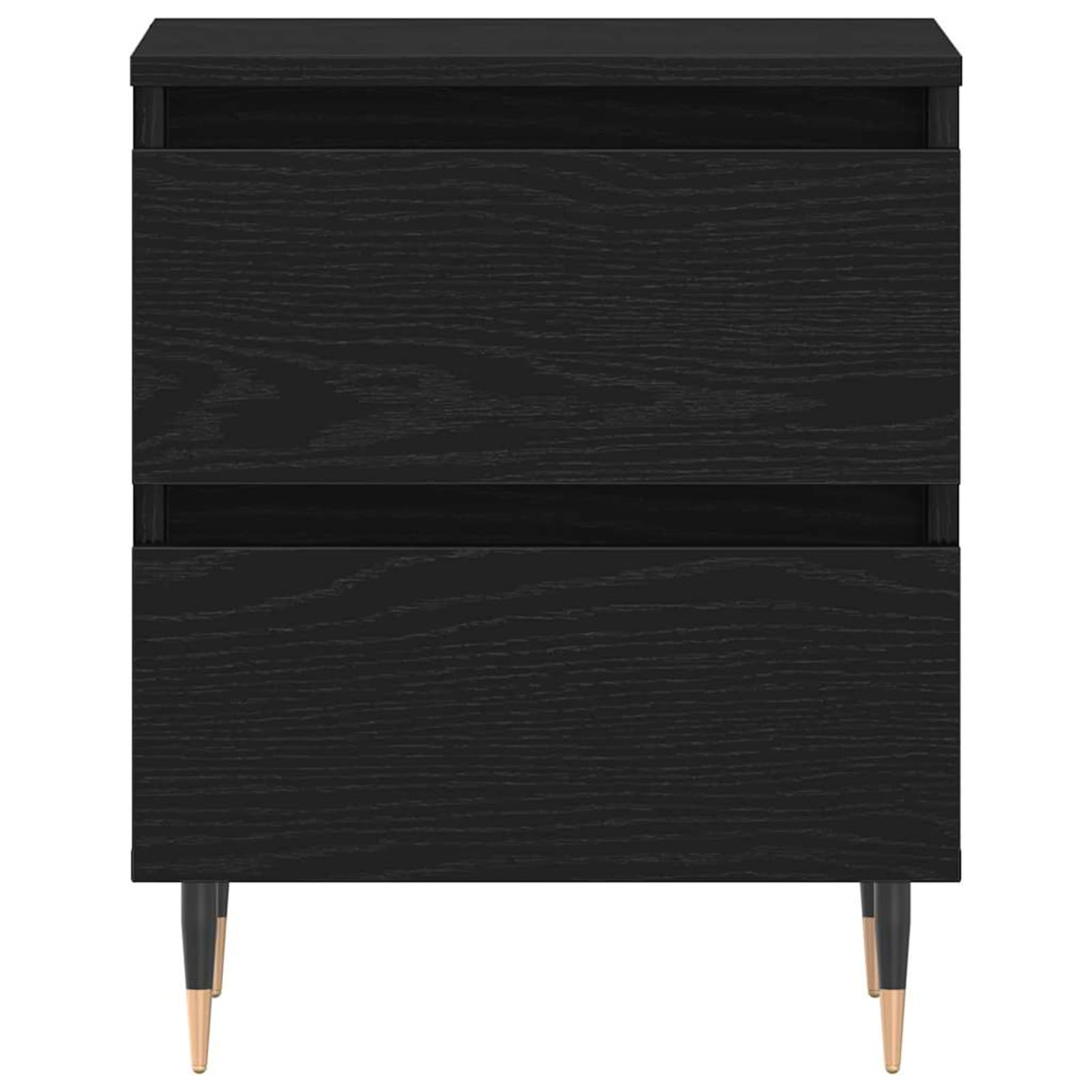 Nachttisch Schwarz Eichen-Optik 40x35x50 cm Holzwerkstoff mit 2 Schubladen | Modernes Design mit kegelförmigen Metallbeinen, langlebiger Holzwerkstoff, einfache Pflege mit feuchtem Tuch
