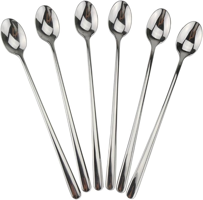 Long Handle Spoon, 9-inch Ice Tea Spoon, DEALIGHT Premium 18/10 Stainless Steel Iced Teaspoon for Mixing, Cocktail Stirring, Tea, Coffee, Milkshake, Cold Drink, Set of 6 (Heavy Duty)